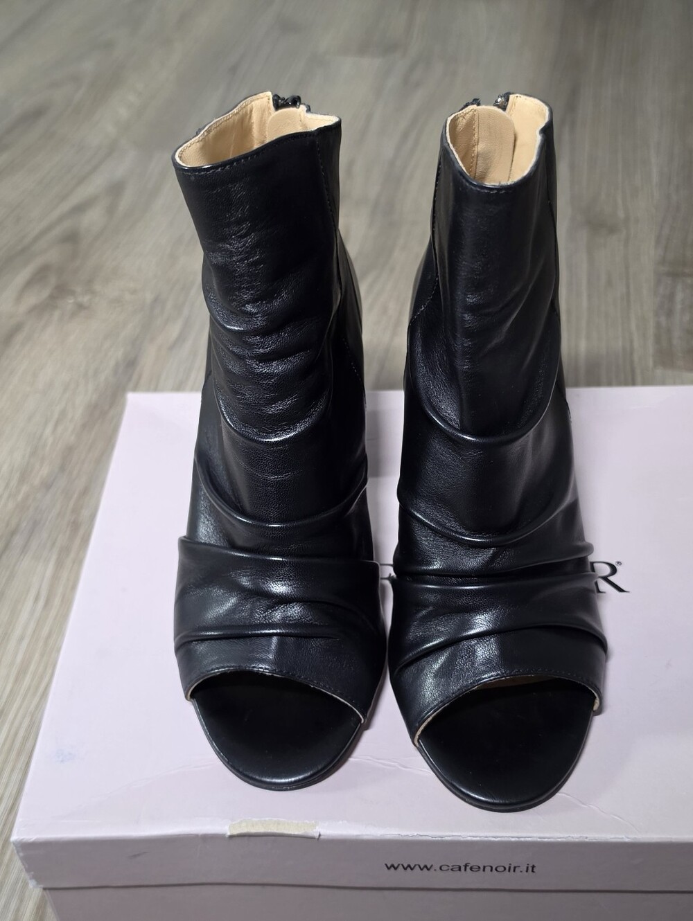 Genuine Leather Open Toe Block Heel Ankle Boots